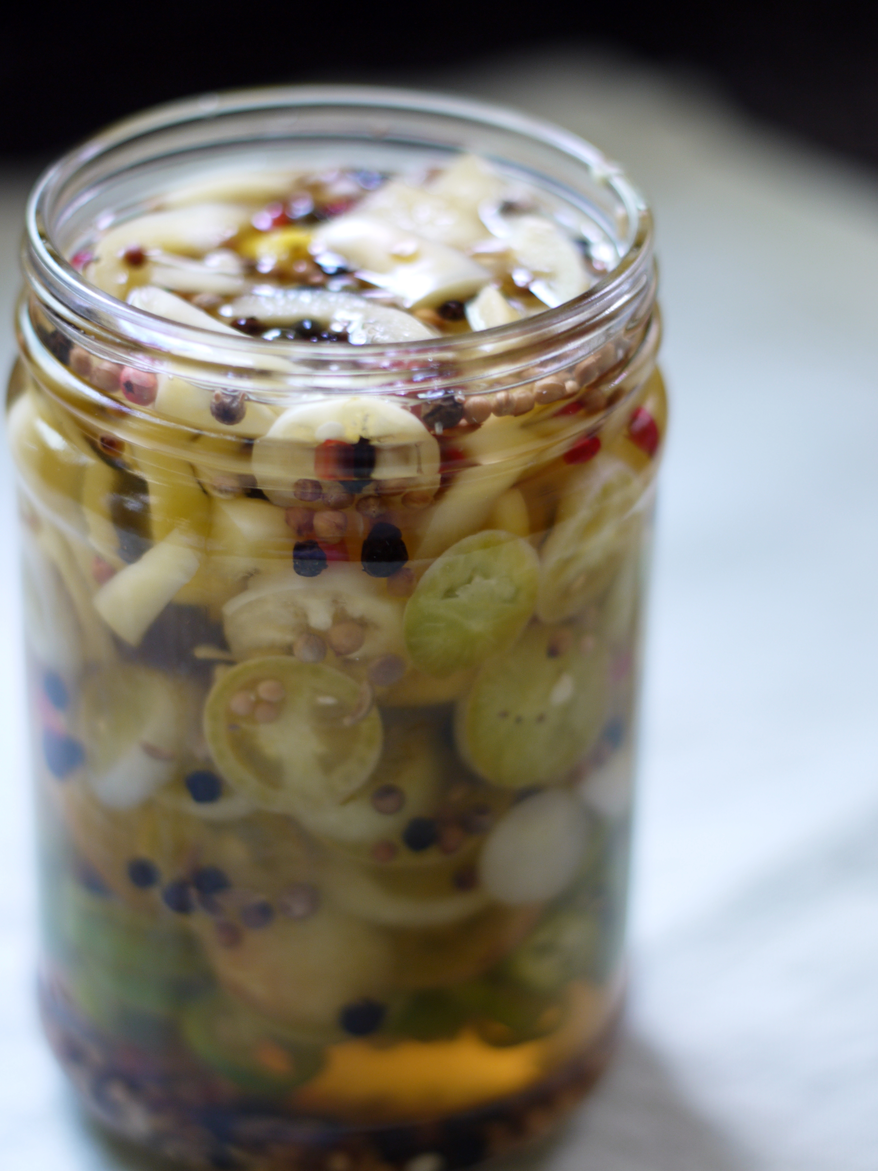 Pickled Peppers in brine in jar