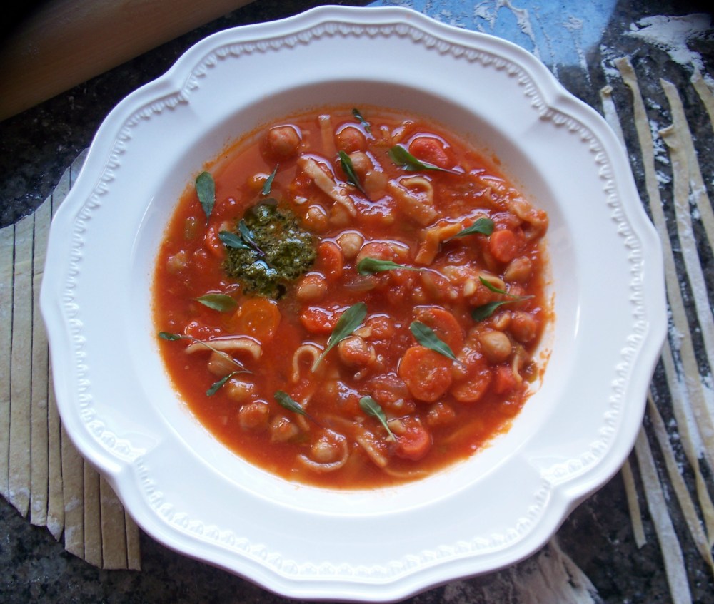 pasta e fagioli with chickpeas and avocado noodles