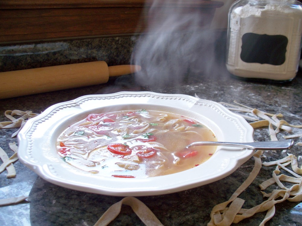 steaming bowl of noodles