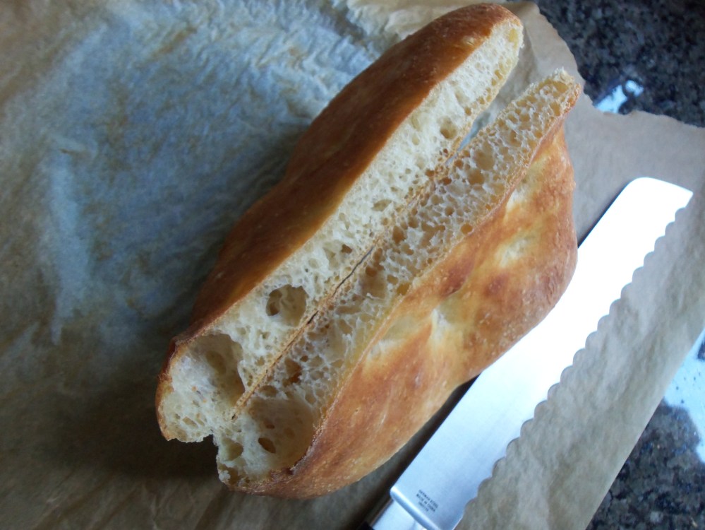 No Knead flatbread focaccia sliced