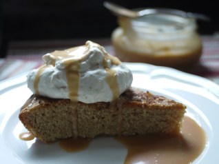 apple cider caramel on applesauce cake
