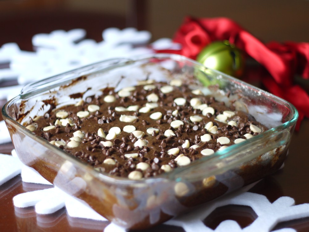 Chocolate Pan Cake baked in Pyrex square pan