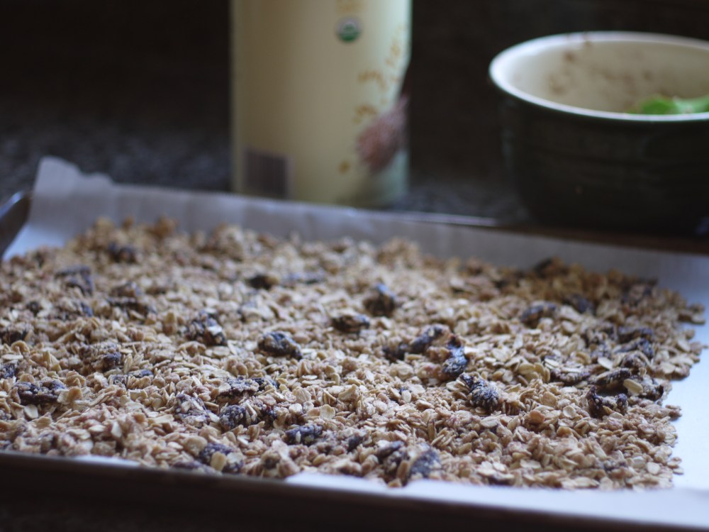 granola on baking sheet