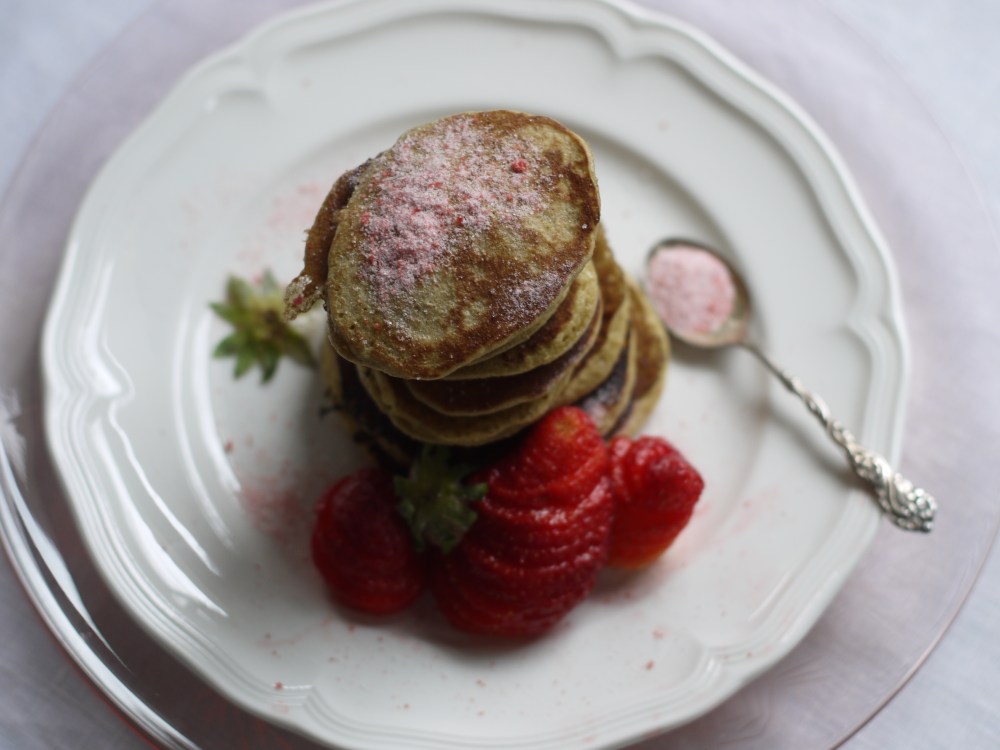 pancake stack with strawberries