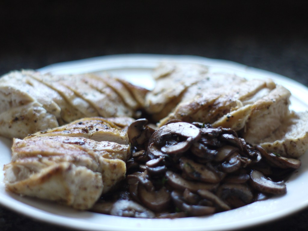 Chicken and Mushrooms on Plate