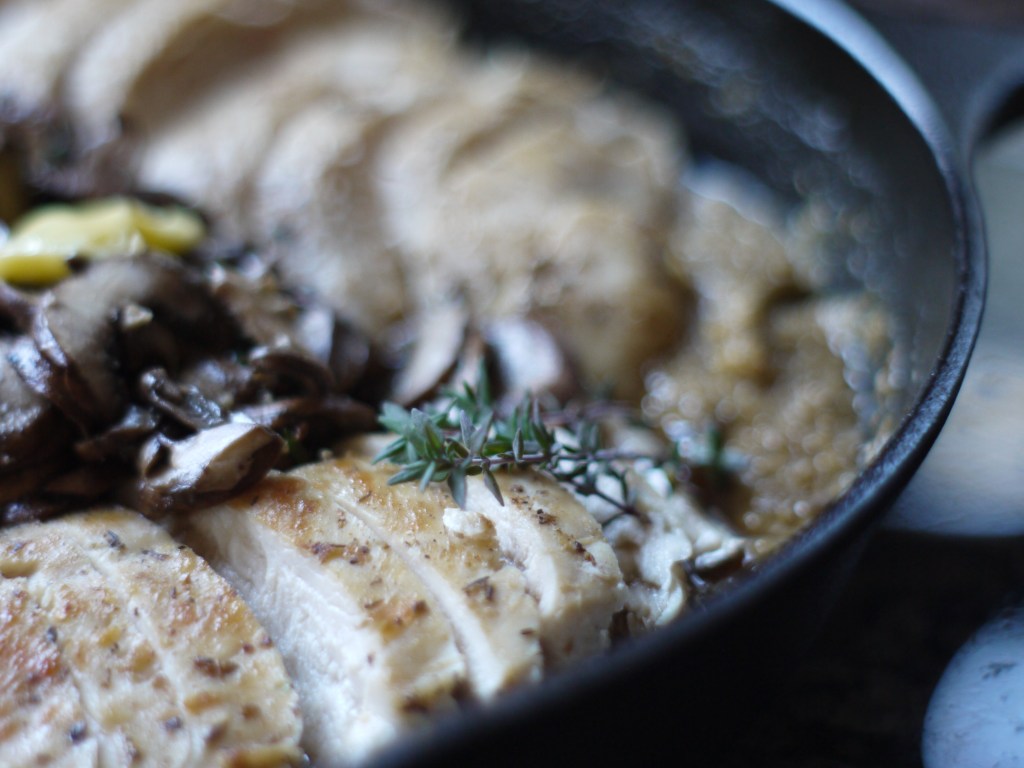 Grits Skillet Meal with Thyme Garnish