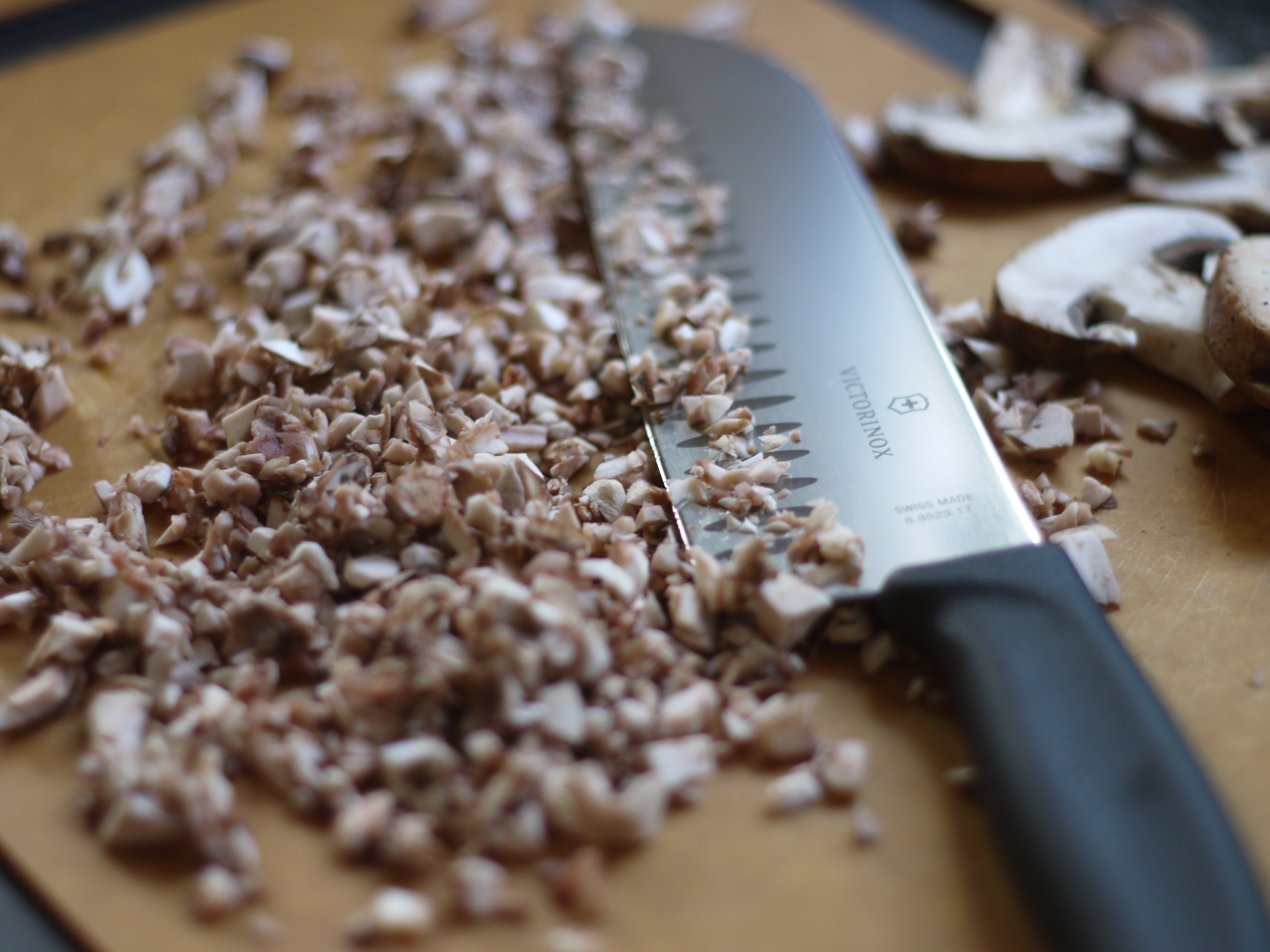 chopping mushrooms Victorinox knife